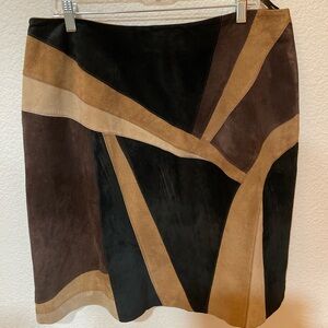 Alfani Woman Patchwork A-Line suede leather Skirt - Black, Brown, Tan  Size 14W